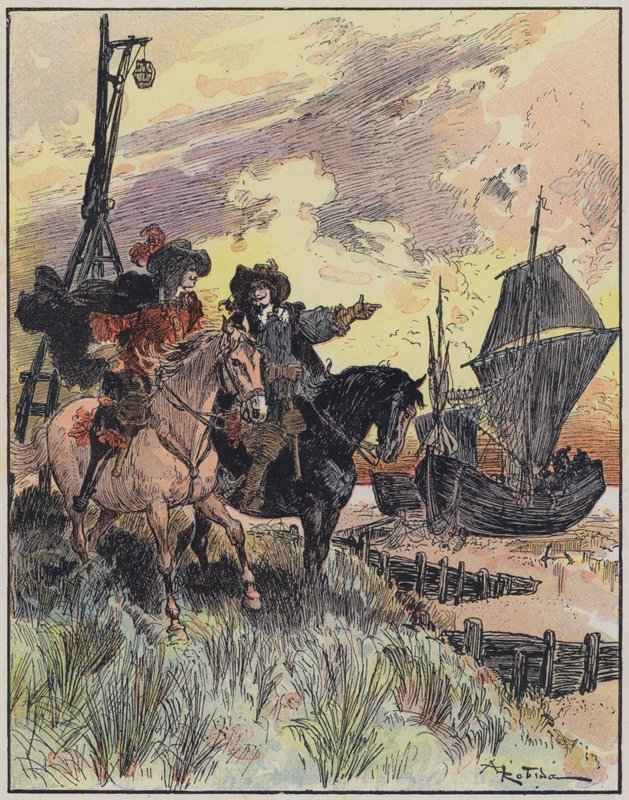 Illustration för Le Capitaine Bellormeau av och illustrerad av A Robida (färg litho) av Albert Robida