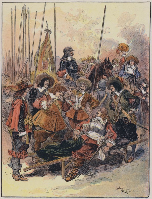 Illustration för Le Capitaine Bellormeau av och illustrerad av A Robida (färg litho) av Albert Robida