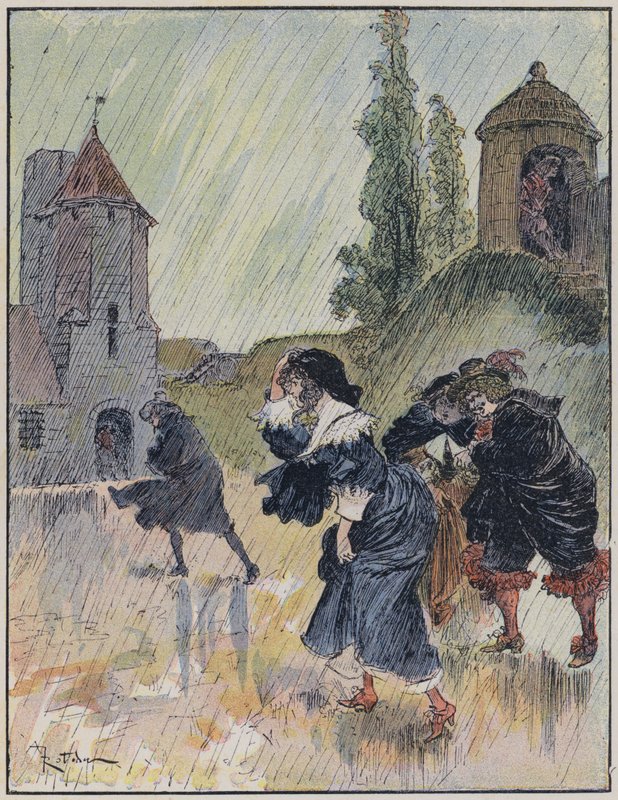 Illustration för Le Capitaine Bellormeau av och illustrerad av A Robida (färg litho) av Albert Robida