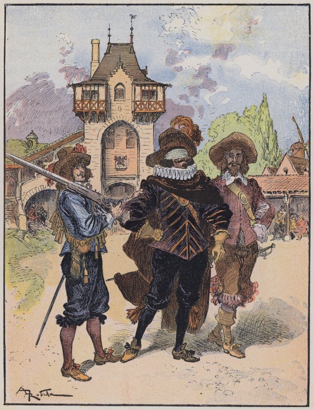 Illustration för Le Capitaine Bellormeau av och illustrerad av A Robida (färg litho) av Albert Robida