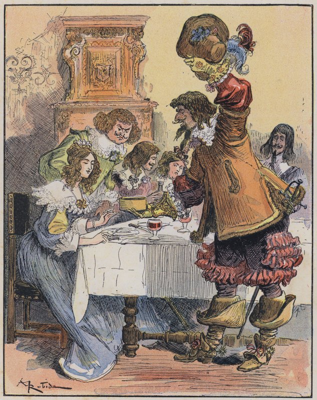 Illustration för Le Capitaine Bellormeau av och illustrerad av A Robida (färg litho) av Albert Robida
