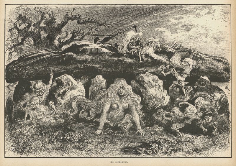Korrigans, andar från bretonsk legend (litho) av Albert Robida