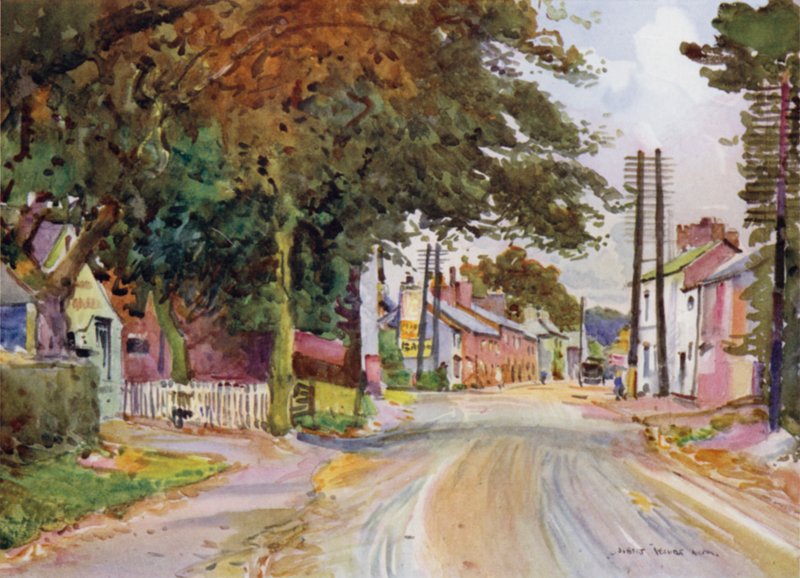 Broughton in the Fylde (färg litho) av Albert Woods