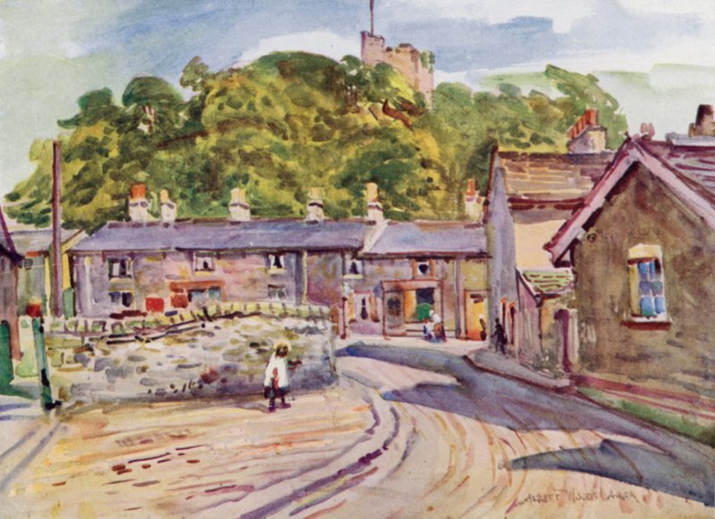 Clitheroe Castle (färg litho) av Albert Woods