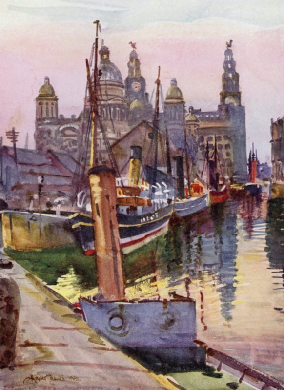 Liverpool, Canning Dock (färg litho) av Albert Woods