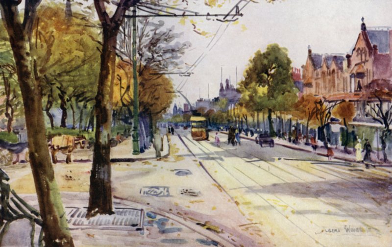 Lord Street, Southport (färg litho) av Albert Woods