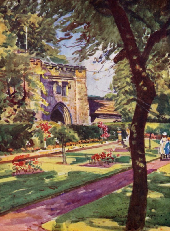 Whalley Abbey, North-Eastern Gateway (färg litho) av Albert Woods