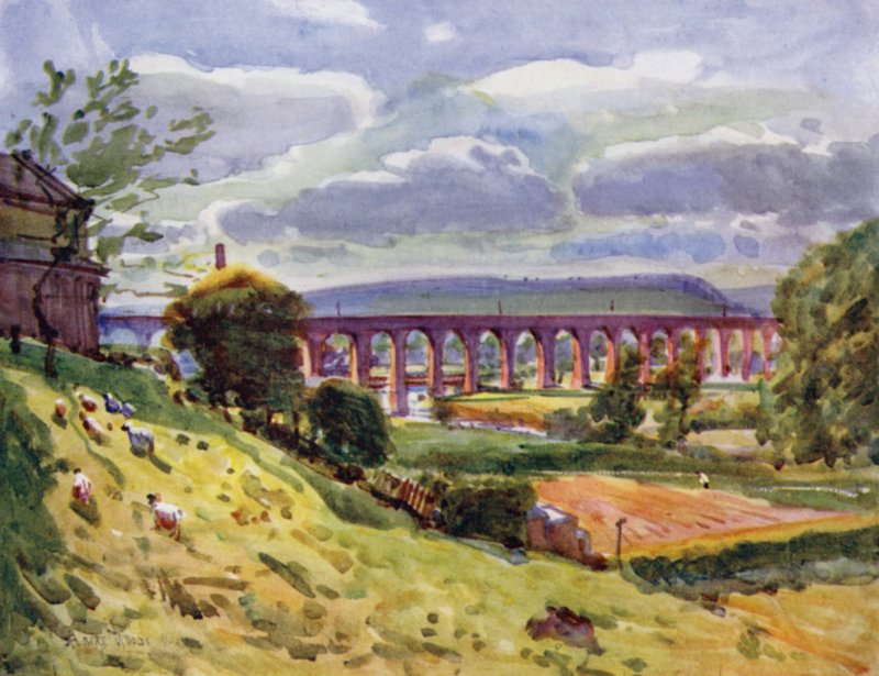 Whalley, viadukten (färg litho) av Albert Woods