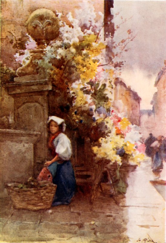 Ved foden af Den Spanske Trappe, Piazza di Spagna, på en våd dag av Alberto Pisa