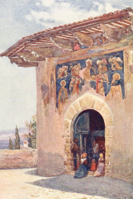 Pilgrimernas kapell, Assisi (färglitografi) av Alberto Pisa