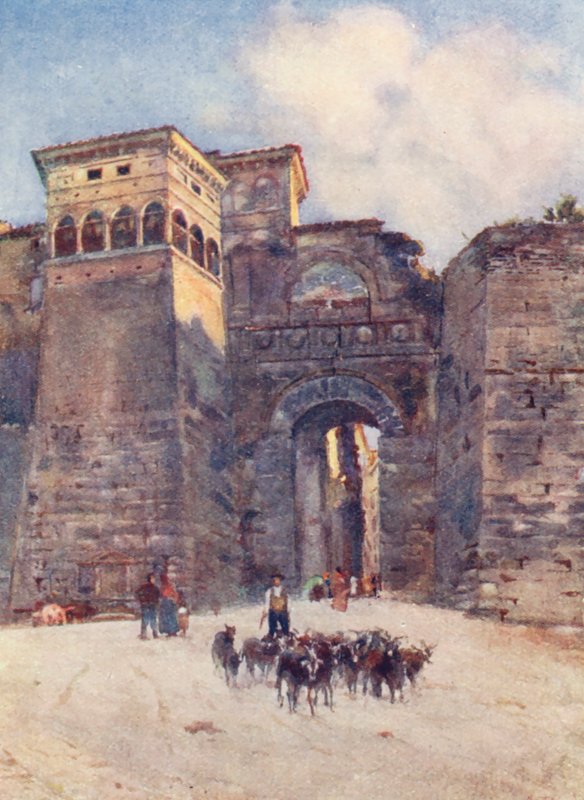 Porta Augusta, Perugia (färglitografi) av Alberto Pisa