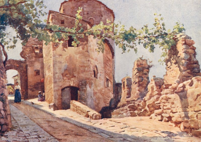 Porta Veneris, Spello (färglitografi) av Alberto Pisa
