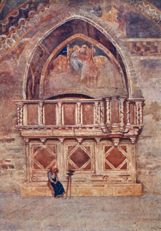Predikstol, nedre kyrkan, S Francesco, Assisi (färglitografi) av Alberto Pisa
