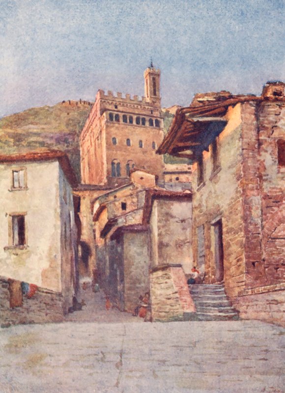 Via Delle Occhi, Gubbio (färglitografi) av Alberto Pisa