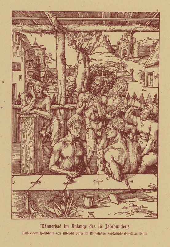 Bad för män, början av 1500-talet (färglitografi) av Albrecht (after) Durer or Duerer