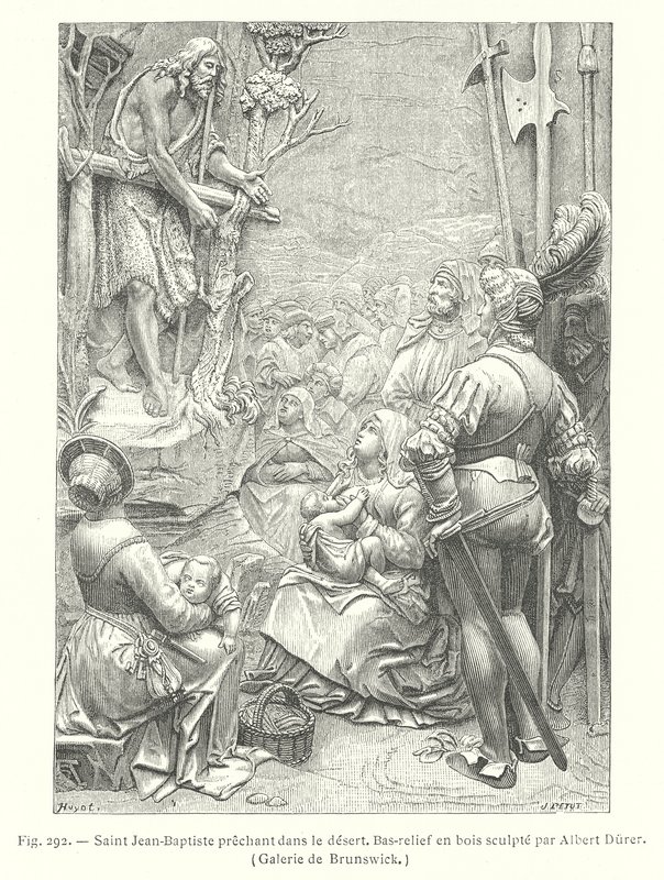 Johannes Döparen predikar i öknen (gravyr) av Albrecht (after) Durer or Duerer
