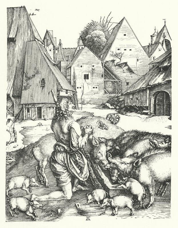 Den förlorade sonen (gravyr) av Albrecht (after) Durer or Duerer