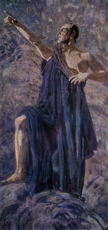 Den ryske operasångaren Feodor Chaliapin i titelrollen i Arrigo Boitos opera Mefistofele (Mephistopheles) av Aleksandr Jakovlevic Golovin