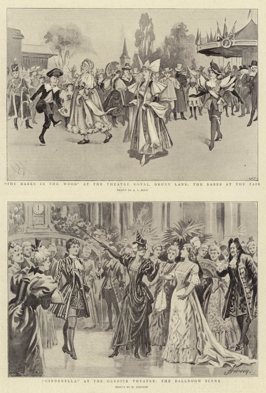 Babes in the Wood på Theatre Royal, Drury Lane, Babes at the Fair, Cinderella på Garrick Theatre, Ballroom Scene av Alexander Stuart Boyd