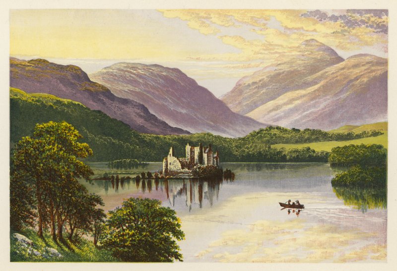 Skotsk Loch landskap: Loch Awe (färglitografi) av Alexander Francis (after) Lydon