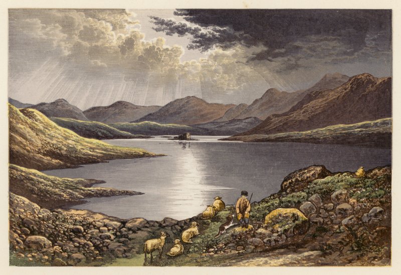 Skotsk Loch landskap: Loch Doon (färglitografi) av Alexander Francis (after) Lydon