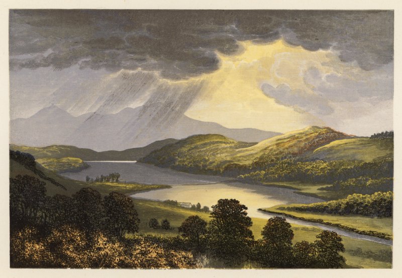 Skotsk Loch landskap: Loch Fad (färglitografi) av Alexander Francis (after) Lydon