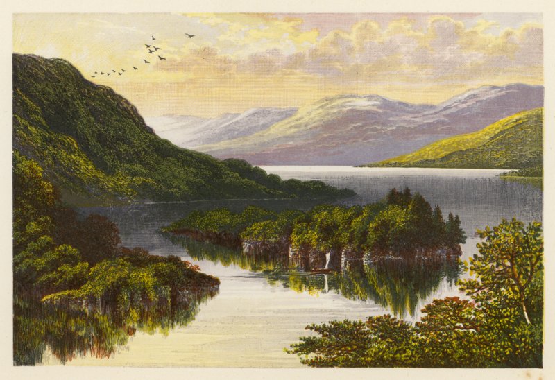 Skotsk Loch landskap: Loch Katrine (färglitografi) av Alexander Francis (after) Lydon