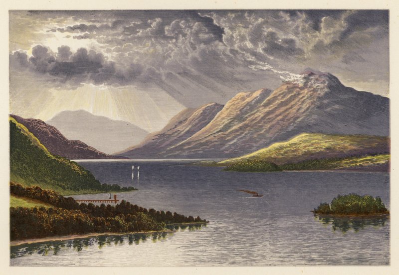 Skotsk Loch landskap: Loch Lomond (färglitografi) av Alexander Francis (after) Lydon