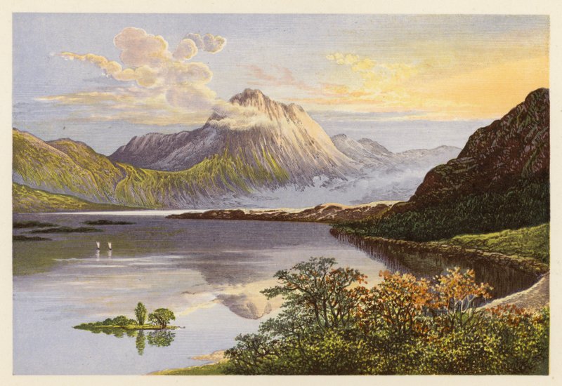 Skotsk Loch landskap: Loch Maree (färglitografi) av Alexander Francis (after) Lydon