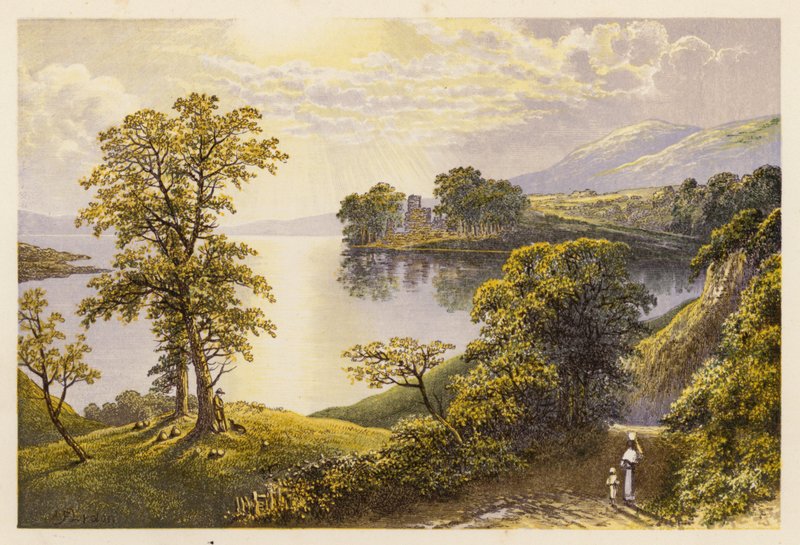 Skotsk Loch landskap: Lochmaben (färglitografi) av Alexander Francis (after) Lydon