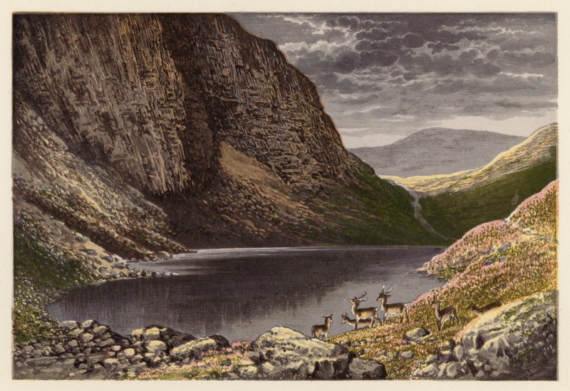 Skotska landskap vid Loch: Dhu Loch, Loch-na-gar (färglitografi) av Alexander Francis (after) Lydon