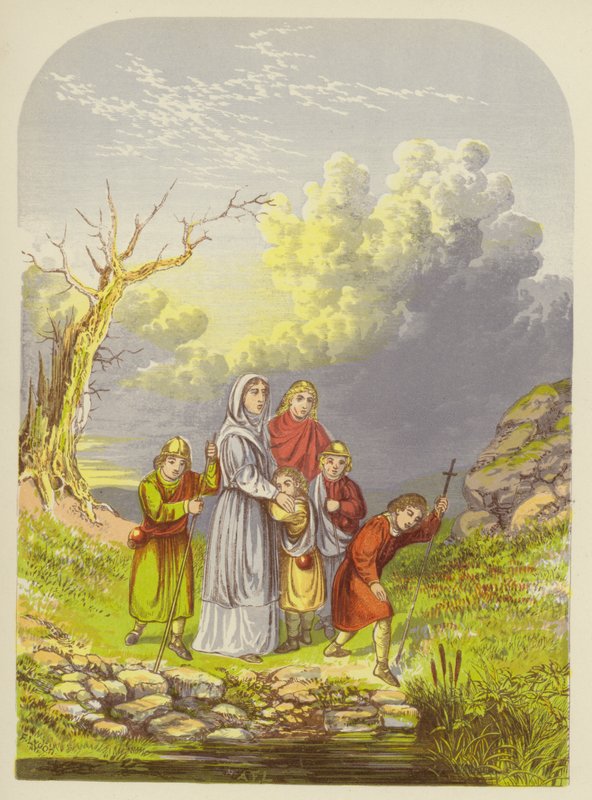 Christiana och hennes barn anländer till Slough of Despond av Alexander Francis Lydon