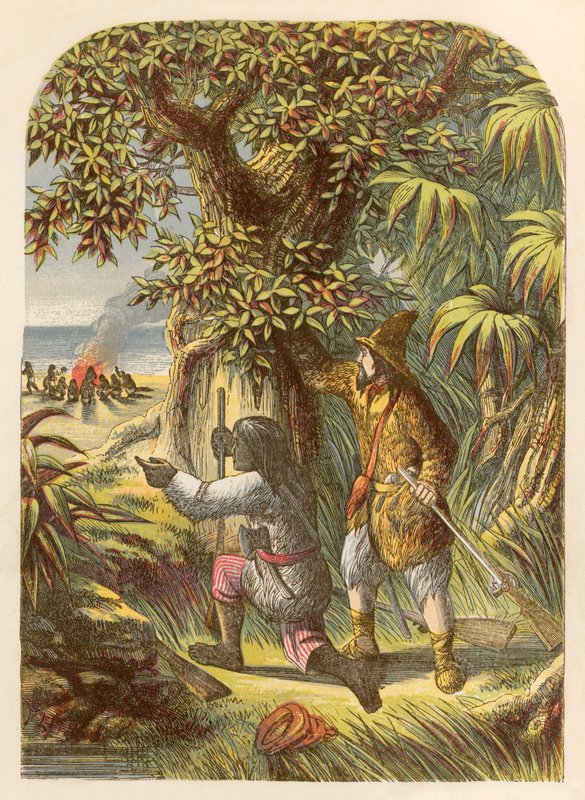 Robinson Crusoe och Friday attackerar vildarna av Alexander Francis Lydon