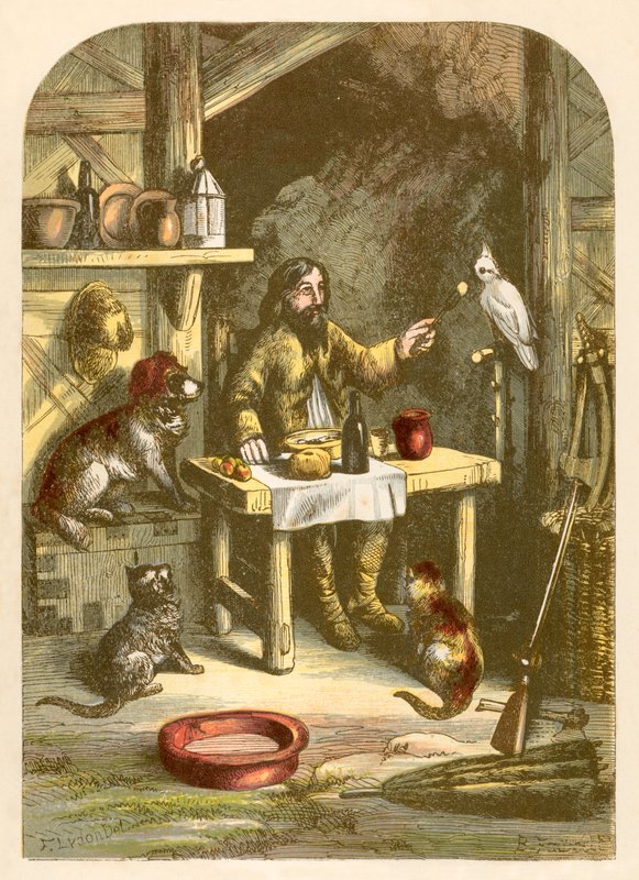 Robinson Crusoe på middag med sin lilla familj av Alexander Francis Lydon