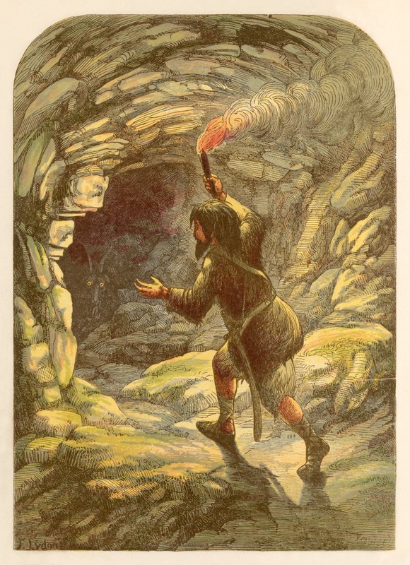 Robinson Crusoe skrämd av en get i en grotta av Alexander Francis Lydon