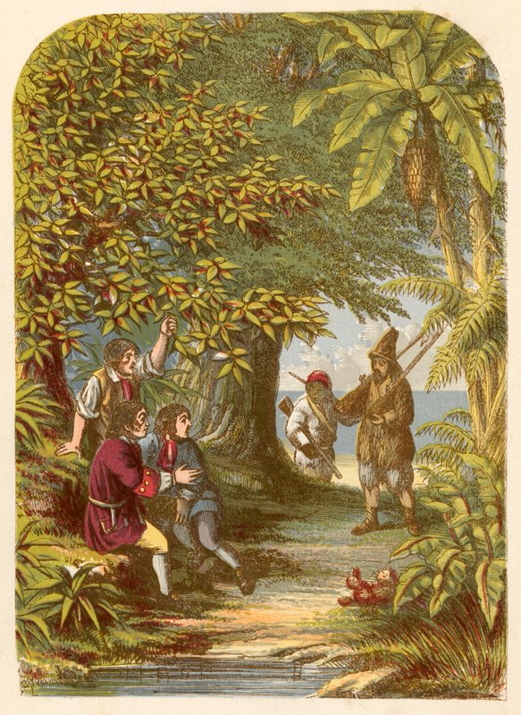 Robinson Crusoe overrasker de tre englændere av Alexander Francis Lydon