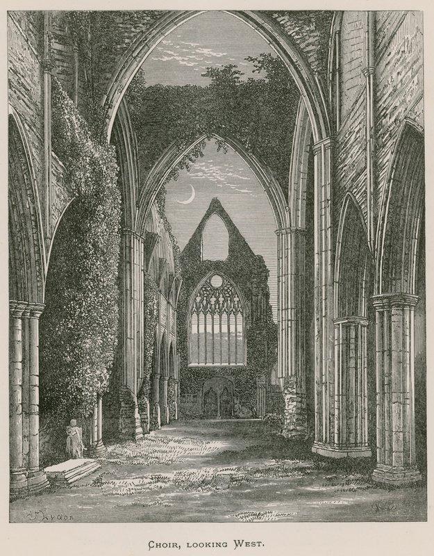 Tintern Abbey, kör, tittar västerut av Alexander Francis Lydon