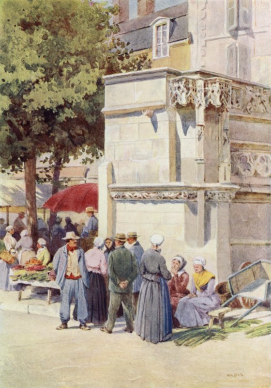 Blois, Ludvig XII:s fontän, på marknadsplatsen (färg litho) av Alexander Henry Hallam Murray