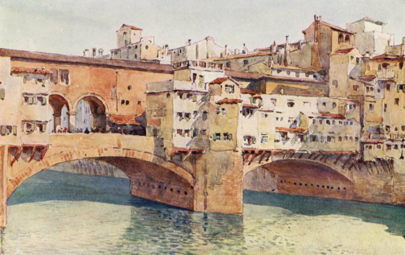 Florens, Ponte Vecchio (färg litho) av Alexander Henry Hallam Murray