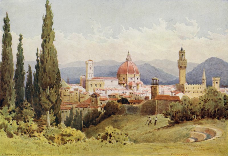Florens från Boboli-trädgården, tittar mot Fiesole (färg litho) av Alexander Henry Hallam Murray