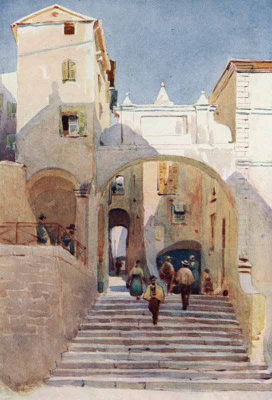 Mentone, gamla hus (färg litho) av Alexander Henry Hallam Murray