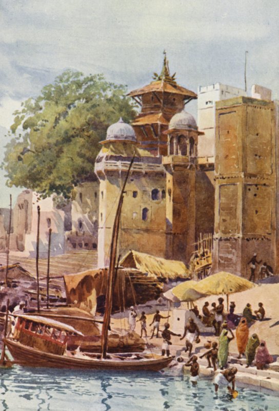The Bathing Ghats, Benares (färg litho) av Alexander Henry Hallam Murray