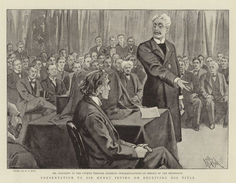 Presentation till Sir Henry Irving när han mottar sin titel av Alexander Stuart Boyd