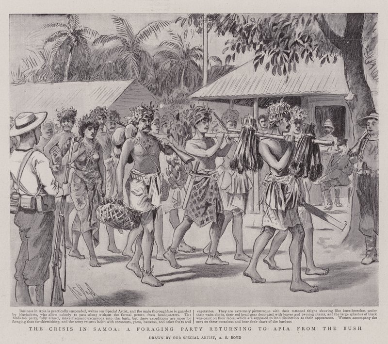 Krisen i Samoa, ett födosöksparti som återvänder till Apia från Bush av Alexander Stuart Boyd