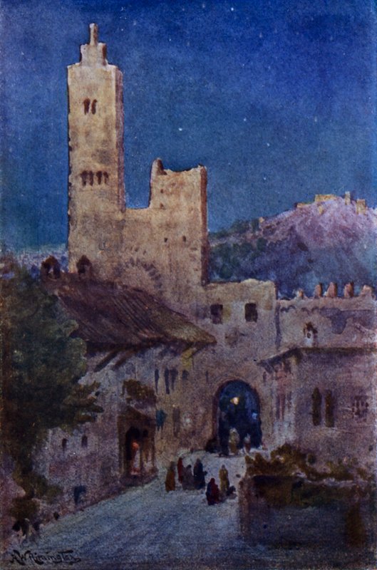 A Town of La Mancha (färg litho) av Alexander Wallace Rimington