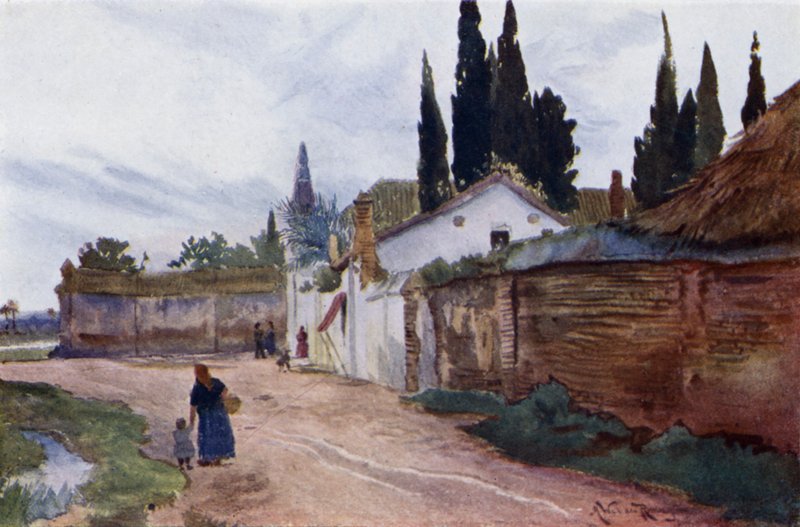 Utanför stadsmuren, Sevilla (färg litho) av Alexander Wallace Rimington