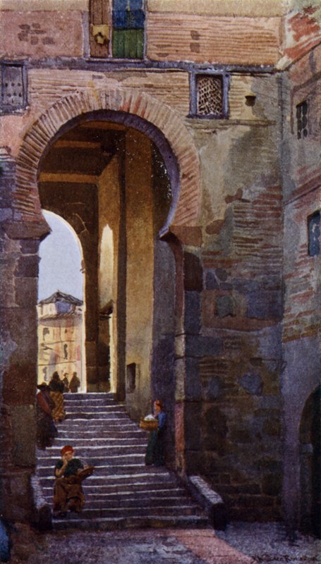 Puerta Del Zocodover, Toledo (färg litho) av Alexander Wallace Rimington