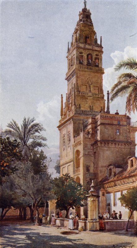 The Court of Oranges, moskén i Cordova (färg litho) av Alexander Wallace Rimington