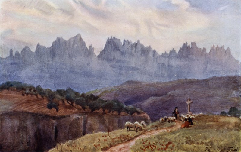 Bergen i Montserrat från Manresa, nära Barcelona (färg litho) av Alexander Wallace Rimington
