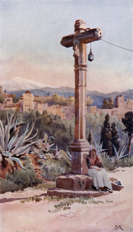 Wayside Cross, nära Granada (färg litho) av Alexander Wallace Rimington